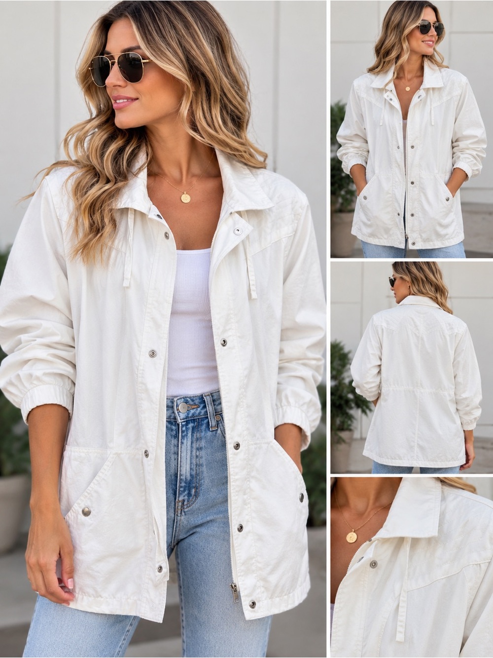 PAO Retro Vintage Spring uu Lightweight White Utility Jacket for Women XL